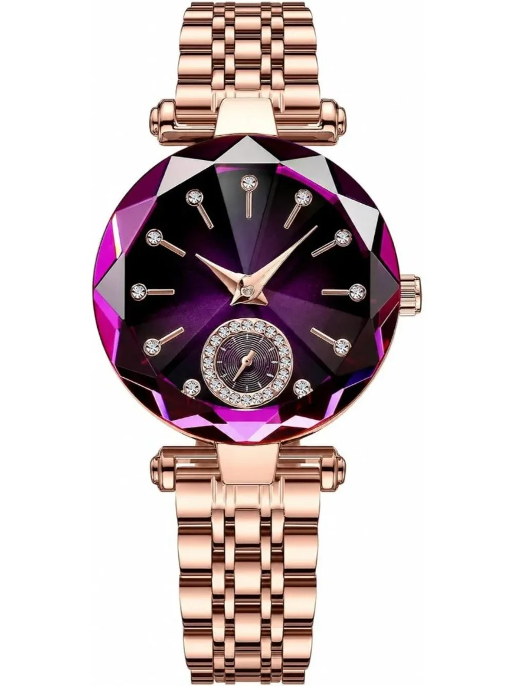 Women's Purple Crystal Accents Dainty Dress  Stainless Steel Strap Quartz Watch